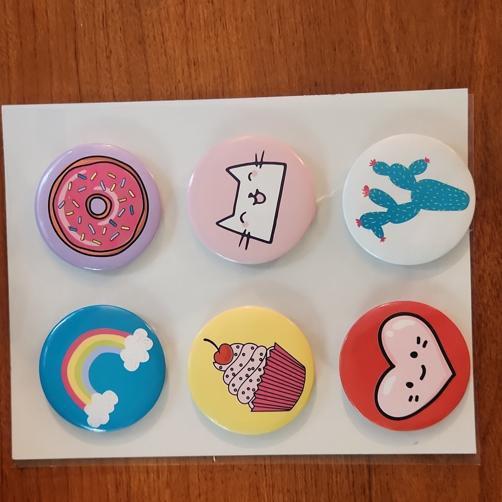 Set of six, children's backpack/jacket pins